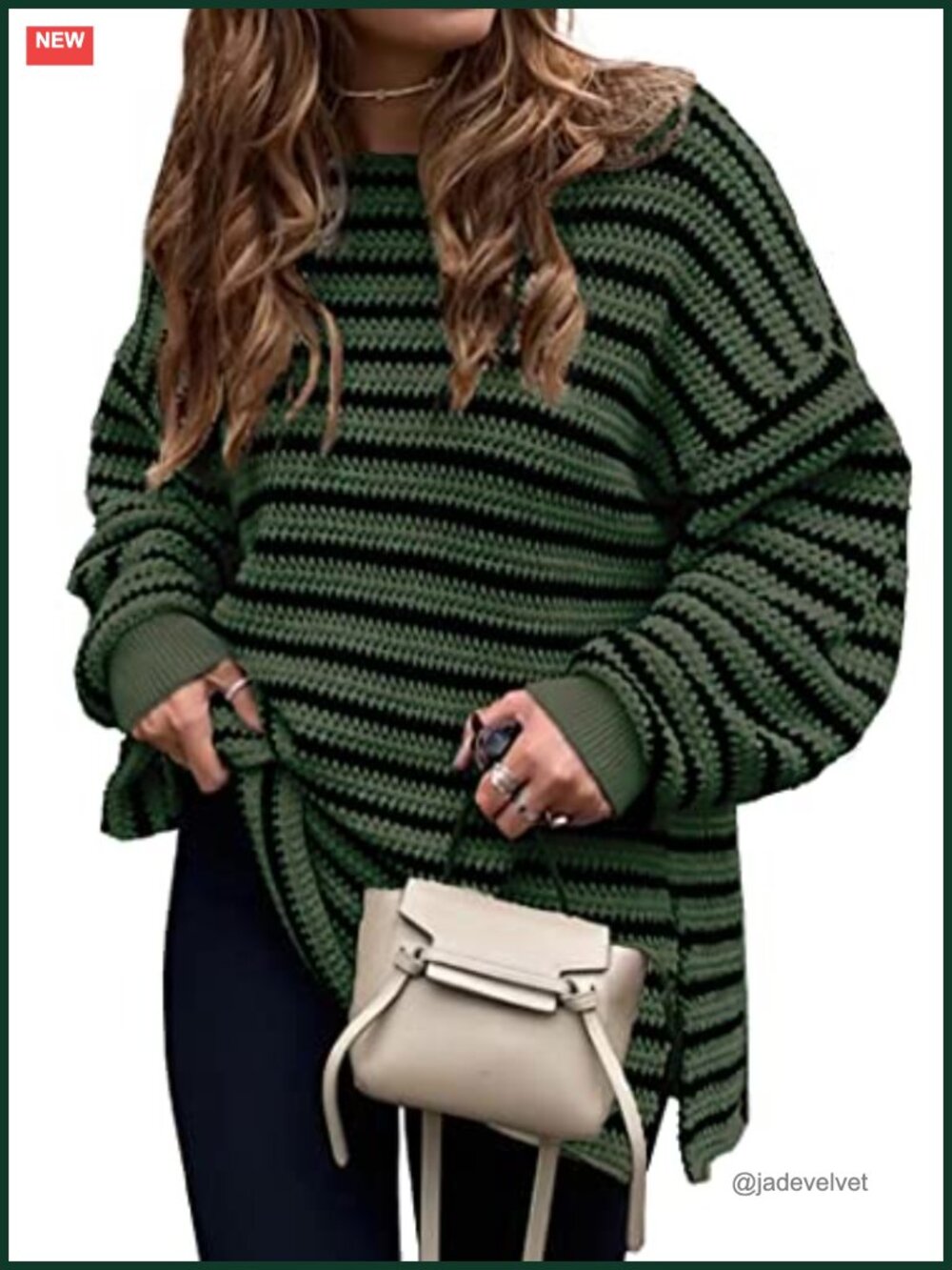 Oversized Striped Chunky Knit Pullover Sweater Long Sleeve Crewneck